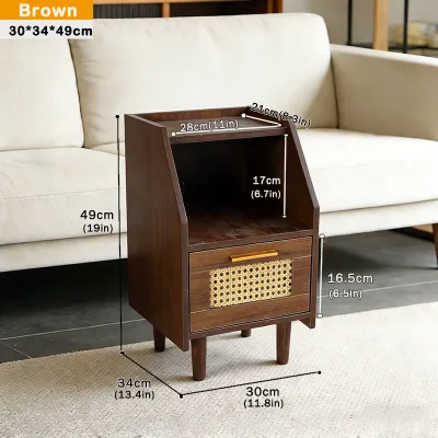 HOGO Rattan Bamboo Storage Locker Simple Bedside Table Bedroom Nightstand Small Apartment Living Room Mini Corner Side Cabinet