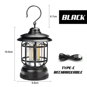 Led Camping Light Lantern Outdoor Waterproof Multi-function Retro Campsite COB Tent Lampu Light USB Rechargeable Hanging Emergency Lamp