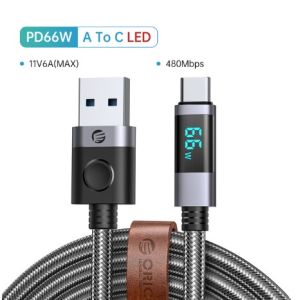 ORICO Type C USB PD 100W สายชาร์จต่อสายชาร์จแบบเร็วสายไฟ LED สายถักเปียสำหรับ iPhone Macbook iPad อะแดปเตอร์ชาร์จในรถยนต์