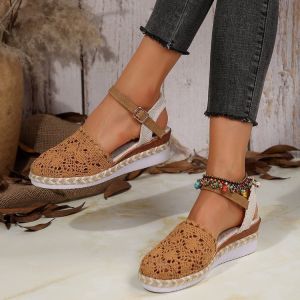 [Free Shipping] Plus-Size WomenS Summer Sandals New Style With A Closed-Toe Design Woven Pattern And A Single-Strap Buckle