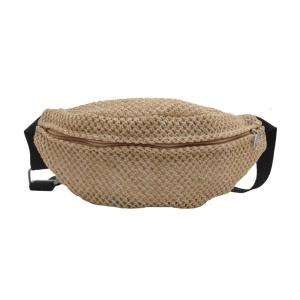 Multipurpose Woven Straw Waist Pouch for Women Beach Crossbody Chest Bag Zippered Fanny Pack for Outing and Vacation