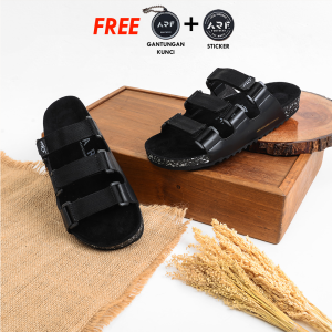 Sandal Kulit Pria Wanita Dewasa Sendal Keren Casual Trend Kekinian ARF THOMAS FULLBLACK