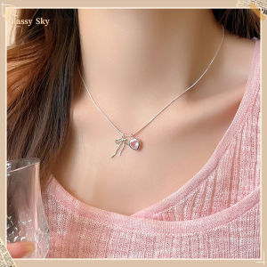 ❤️【Ready&COD】Rantai Tulang Ular Busur Sayang Merah Muda Kalung Keren Manis Wanita Desain Canggih Kepribadian Ceruk Rantai Tulang Selangka Gaya Manis