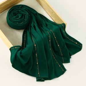 LEKGAVD Mềm mại Khăn hijab đính đá Màu đơn sắc Thiết kế đơn giản Ống xả dài Thoáng khí Vải cotton modal Khăn trùm đầu Jersey Dành cho phụ nữ