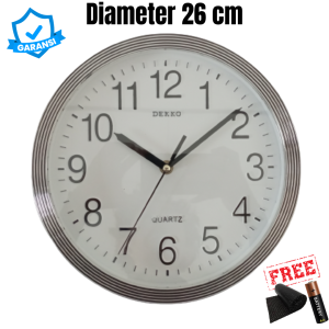 Jam Dinding DEKKO Series Diameter 26cm Angka Timbul Chrome Gold Silver White Black Minimalis Elegant