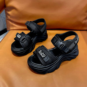 1S-SW46 Sandal Wanita Wedges Gunung Tali Korea Impor Murah Premium Hitam Karet