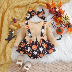 RF studio SAMGAMI BABY Halloween girls onesie spring and autumn new long-sleeved bow short climbing Romper 244011