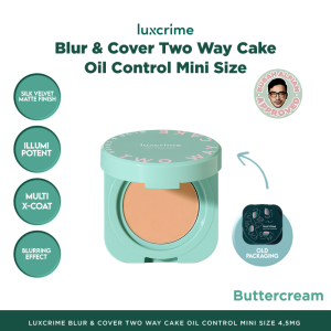 LUXCRIME Blur & Cover Two Way Cake in | Bedak Foundation Padat | High Coverage | Untuk Kulit Halus | Full Size | Mini Size | FUFUMISE
