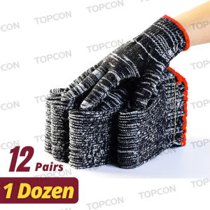 (12 PAIR/ 24PCS) Cotton Gloves / Rubber Gloves ( gloves construction ) Safety String Knit Work Gloves Grip Men Women BBQ Thicker Knitted Cut