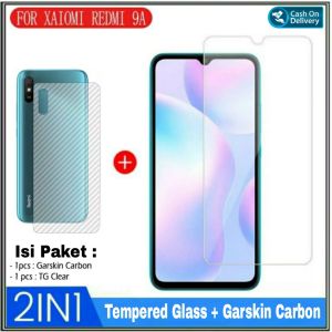 Paket 2in 1 Tempered Glass XIAOMI REDMI 9A 2020 REDMI A2 Free Garskin Carbon Skin Back Protector