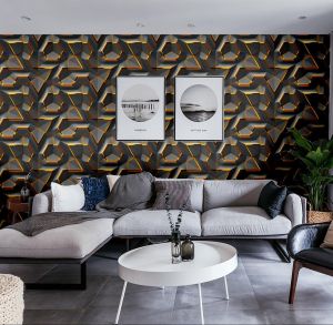 Wallpaper Dinding Ruang Tamu Kamar Tidur Motif Panel Geometris 3D
