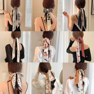 French Elegant Silk Scarf Ponytail Hair Tie Elegant Scarf Ribbon Bow Hair Rope Headband