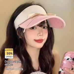 GUERBEIS Dễ thương Puppy tai mũ lưỡi trai với Bowknot bảo vệ khỏi ánh mặt trời Mũ rộng vành thoáng khí cho phụ nữ