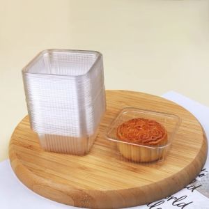 100Pcs Golden Moon Cake Tray Transparent Moon Cake Box Container Food Packaging Box For Filling Crisp Bean Paste Cake