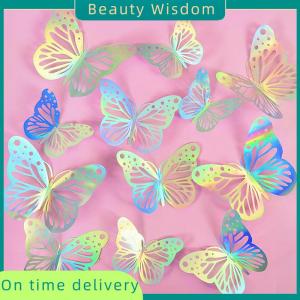 Beauty Wisdom New 12pcs Happy Birthday Cake Topper Rose Folding Type Butterfly Kids Party Cake Topper Dessert Decoration Baby Shower Gift