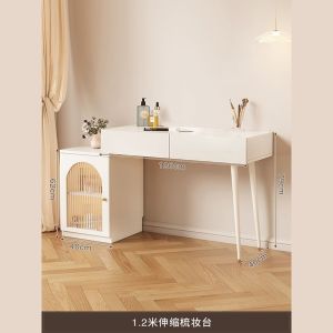 Solid Wood Dresser with Cabinet Storage Cabinet Makeup Table Integrated Bedroom Dresser Small Apartment Retractable Cosmetic Cabinet Locker