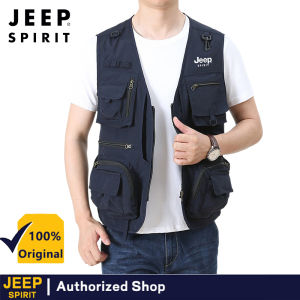 JEEP SPIRIT Mens Vest Fishing Mesh Multi Pocket Thin Vest Outdoor Leisure Mountaineering Shoulder Work Clothes