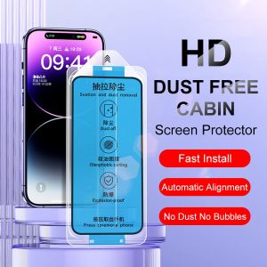 Dust Free Tempered Glass for iPhone 17 Pro Max Air 16 Pro Max 16E 15 Pro Max 14 13 12 11 Pro Max 16 Plus 15 Plus Auto Dust One click Installation Full Cover Tempered Glass Screen Protector