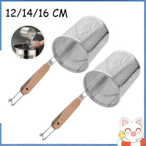 Stainless Steel Noodle Strainer Basket Wood Handle Kitchen Colander Mesh Skimmer Spoon for Pasta Dumplings Fried Food Easy