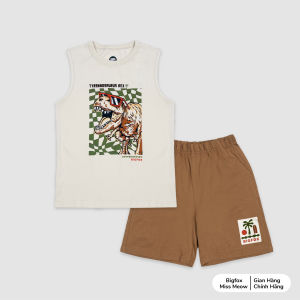 Bộ ba lỗ bé trai Bigfox Miss Meow in khủng long T-rex mùa hè cỡ 37911 tuổi 30kg 40kg