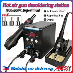 2 in 1 Portable Hot Air Rework Station Set 8586/858D Electric Soldering Irons Hot Air Heat Gun with Digtal LCD Display Temperature Adjustable for SMD/BGA Soldering