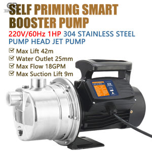 1.5HP Stainless Head Jet Booster Water Pump Automatic Jetmatic Pump Self Priming Pump Self Priming Booster Pump 220V