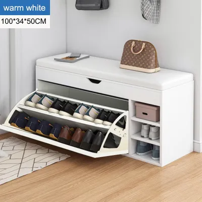 Tempat Pakai Sandal Ruang Tamu /Rak Sepatu Duduk Sofa Kayu / Lemari Sepatu 2 Susun/ Rak Sepatu【Garansi lima tahun】