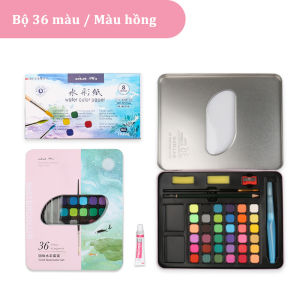 Bộ sơn mực nước chất lượng cao Joelio 36/48 màu tặng bút nước bút cọ và ống hút Bộ sơn mực nước