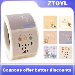 【ZTOYL】 300 chiếc cuộn nhãn dán hình hoa Cảm Ơn hoạt hình dễ thương nhãn dán niêm phong nhãn phong bì