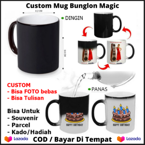 Cetak Custom Mug Bunglon / Mug Magic Bisa foto tulisan / Kado Custom Gelas Unik
