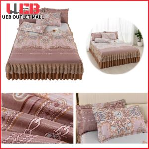 Elegant 3-Piece Ice Silk Bedding Set with Ruffle Bed Skirt and Pillowcases Perfect for Wedding and Home Use Machine Washable