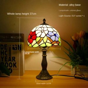 Tiffany Table Lamp Mediterranean Style Wrought Iron Glass Table Light 20cm Bedroom Beside Table Night Light Romatic Home Deocorative Lamp