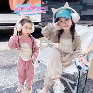 Crop Top Setelan Anak Perempuan  3 in 1 2-8 Tahun Fashion Setelan Sport 3pcs Atasan+Rompi+Celana Panjang 2 Warna Setelan Anak Perempuan Baju Fashion