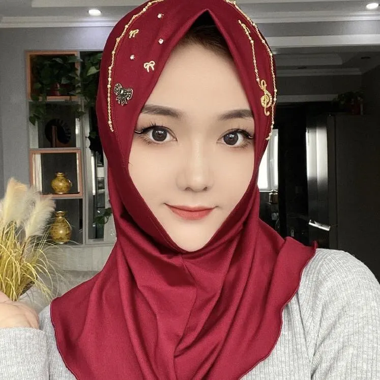 Muslim Women's Beaded Hijab Hat Turban Hood Hair Loss Head Scarf