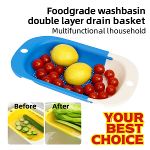 Multifunctional Double Draining Basket Food Grade Kitchen Telescopic Vegetable Sink Drain Basket 伸缩洗菜盆沥干篮