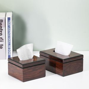 Imitation Walnut Wood Desktop Tissue Box Square Wooden Napkins Holder High Quality Home Decoration Paper Storage Box Bedroom2026