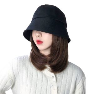 SDFG Tổng hợp Tóc Giả Mũ ngư dân Mũ tai bèo Tóc Giả Tóc Giả Mũ thẳng ngắn Thời trang Lông mịn Tóc Giả mũ che nắng mùa hè Phụ nữ