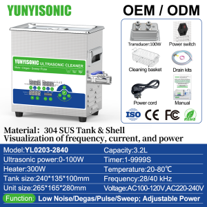 YUNYISONIC Máy làm sạch siêu âm 28/40kHz cho phòng thí nghiệm | Adjustable Power | Silent Mode | Degas | Sweep | Pulse Máy làm sạch siêu âm kỹ thuật số hai tần số