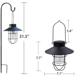 UUMIR with Handle LED Solar Lantern Hanging Style Tungsten Bulb Iron Hanging Lamp Vintage Tungsten Filament Lamp Garden