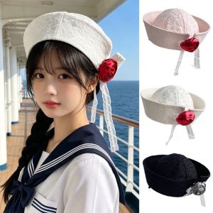 SQMETR Vành mũ bị gấp lại Mũ thủy thủ ren Thoáng khí Màu đơn sắc Mũ của họa sĩ Có thể điều chỉnh Mũ Beret Lỗ Trống Phụ nữ