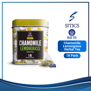 Blue Tea Chamomile with Lemongrass Herbal Tea - 18 Pyramid Tea Bags Premium Tin SITICS