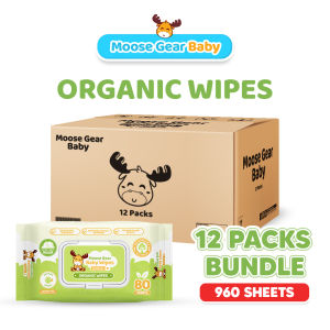 Moose Gear Baby Wipes Premium Organic 12PACKS (1BOX) with Aloe Extract  Thick & Soft