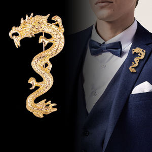 1Pc Vintage Chinese Style Dragon Shaped Brooch Mens Domineering Gold Silver Versatile Business Accessory Brooches Gift