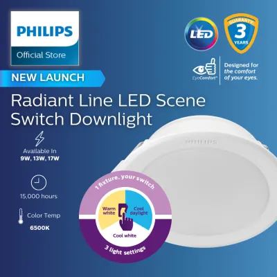 Philips Radiant Line LED Scene Switch Downlight – 3-in-1 Light Settings | Warm White Cool White & Cool Daylight