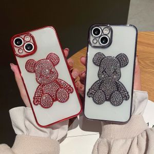 CrashStar Diamond Bear Luxury Phone Case For iPhone 15 14 Pro Max Plus 13 Pro Max 12 Pro Max 11 Pro Max Clear Plating Phone Casing Fashion With Full Cover Lens Camera Protection Cover Shell Top Seller