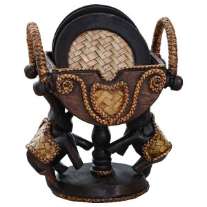 THAILUCKY ถาดวางแก้วน้ำ ที่รองแก้วน้ำ จานรองแก้ว ถาดสาน ชุด6แผ่น ขนาดที่วาง 3 นิ้ว ถาดใส่ลูกอมลายช้าง สไตล์วินเทจ