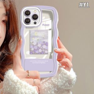 (Lokal Ready) Xinyu Casing hp OPPO A17 A17k OPPO A16 A16K A16e A57 4G A77s A15 A15S A12 A5S A54 A7 A95 A3S A11k A53 A33 A31 2020 A52 A92 F9 A76 A9 2020 Fashion Floral Oil Painting Bunga Ungu Bingkai Bergelombang Soft Case