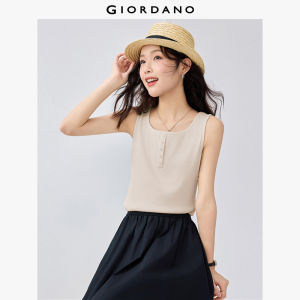 Giordano Women Tanks Fake placket crewneck ribbed vest top Free Shipping 05325470
