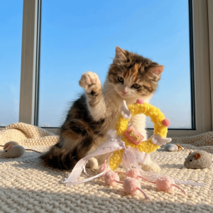 OUTOPEN Tassel Ball Cat Toys Bow Plush Cat Stick Cartoon Design Sweet Interactive Cat Toy Indoor Play