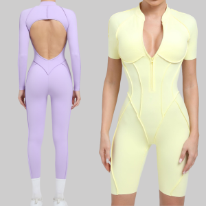 Yoga Jumpsuit Sports Fitness Backless Removable Padding Zipper Leggings One-Piece Running Workout Clothes Gym Shorts Bodysuit
